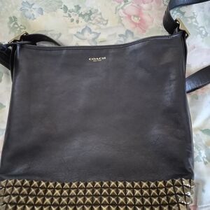 Coach Black Leather Studded Crossbody Bucket Bag NEW